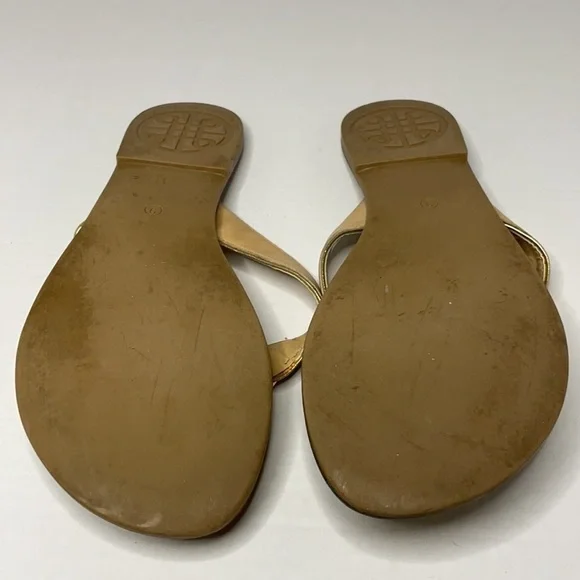 Fashion Gold leather Flip Flop Sandals Sz 9 - Picture 8 of 8
